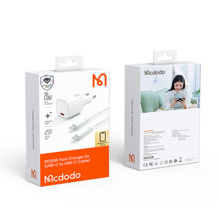 MCDODO SZYBKA ŁADOWARKA SIECIOWA ZASILACZ DO IPHONA TYP C USB-C 20W KABEL