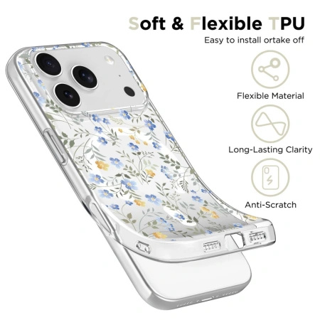 Etui Tech-Protect FlexAir MagSafe na iPhone 17 Pro Max- stokrotki z liśćmi