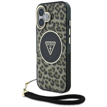 GUESS ETUI CASE POKROWIEC LEOPARD TRIANGLE CORD STRAP DO IPHONE 16