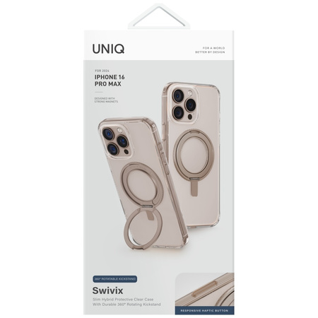 UNIQ SWIVIX ETUI DO IPHONE 16 PRO MAX Z KICKSTANDEM 360 ZŁOTE TRANSPARENTNE