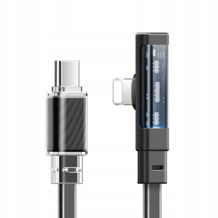 MCDODO KABEL KĄTOWY USB-C LIGHTNING PŁASKI 36W DO IPHONE 12 13 14 CZARNY 1M