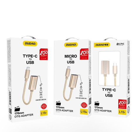 Dudao adapter przejściówka kabel OTG z USB 2.0 na USB Typ C szary (L15T)