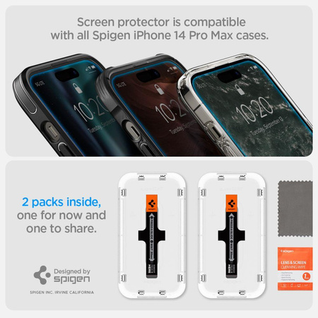 SZKŁO HARTOWANE SPIGEN GLAS.TR ”EZ FIT” 2-PACK IPHONE 14 PRO CLEAR