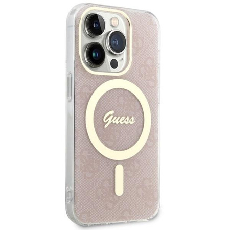 Etui Guess GUHMP14LH4STP na iPhone 14 Pro - różowe 4G MagSafe
