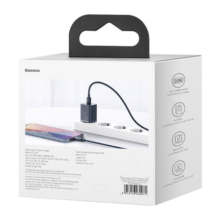 Baseus Super Si 1C szybka ładowarka USB Typ C 20W Power Delivery + kabel USB Typ C - Lightning 1m niebieski (TZCCSUP-B03)