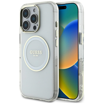 GUESS ETUI CASE IML METAL CIRCLE DO IPHONE 16 PRO DO MAGSAFE KLASYK LOGO