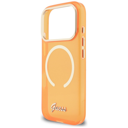 Etui Guess IML Script Metal MagSafe do   iPhone 17 Pro pomarańczowy