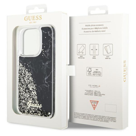 Etui Guess GUHCP14LLCSGSGK na iPhone 14 Pro - czarne Liquid Glitter Marble