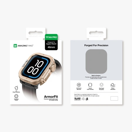 Etui metalowe AMAZINGTHING Titan Pro na Apple Watch 11 46mm aluminiowe - złote