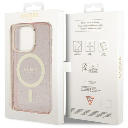 Etui Guess GUHMP14LHCMCGP na iPhone 14 Pro - różowe Glitter Gold MagSafe