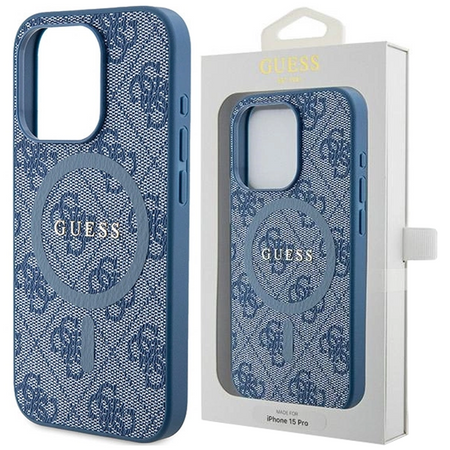Etui Guess 4G Collection Leather Metal Logo MagSafe na iPhone 14 Pro - niebieskie
