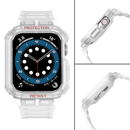 Protect Strap Band opaska z etui do Apple Watch 7 / 6 / 5 / 4 / 3 / 2 / SE (41 / 40 / 38mm) obudowa pancerny pokrowiec na zegarek biały
