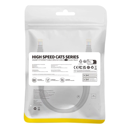 Kabel Ethernet Baseus High Speed Cat 5 RJ-45 1000Mb/s 1m okrągły - czarny