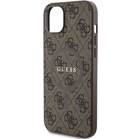 Etui Guess 4G Collection Leather Metal Logo MagSafe na iPhone 14 / 15 / 13 - brązowe