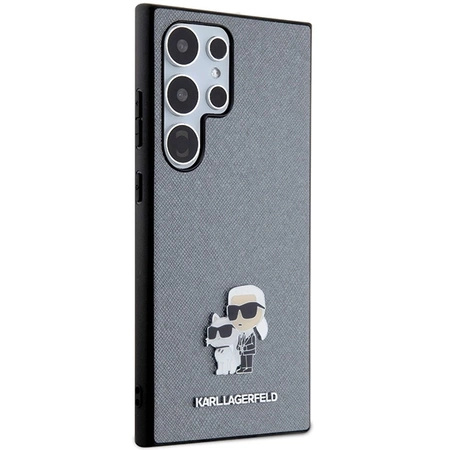 Etui Karl Lagerfeld Saffiano Karl&Choupette Metal Pin na Samsung Galaxy S24 Ultra - szare