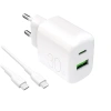 PURO ŁADOWARKA 30W DO TELEFONÓW USB-A USB-C 1.2M KABEL Z ŁADOWANIEM SZYBKIM