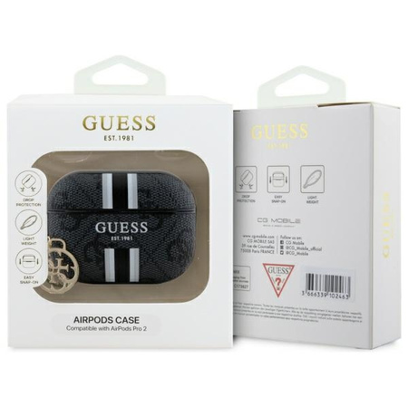GUESS ETUI POKROWIEC DO AIRPODS PRO 2 2022 2023 ZDRUKOWANE PASKI CHARMS