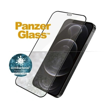 Szkło hartowane PanzerGlass E2E Super+ Microfracture antybakteryjne na iPhone 12 / 12 Pro - z czarną ramką