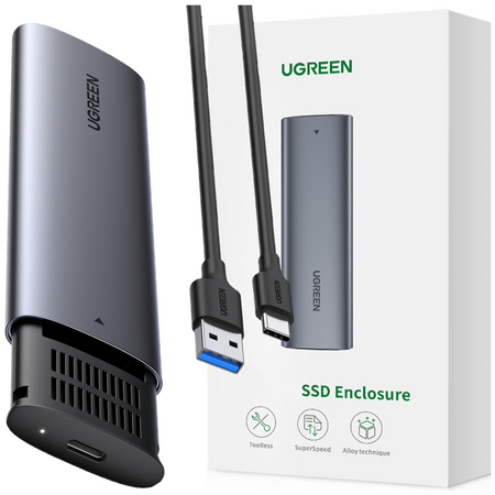 Ugreen kieszeń na dysk obudowa dysku twardego M.2 B-Key SATA 3.0 5Gbps szary + kabel USB Typ C (CM400)