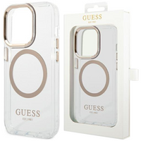 Etui Guess GUHMP14LHTRMD na iPhone 14 Pro - złote Metal Outline Magsafe