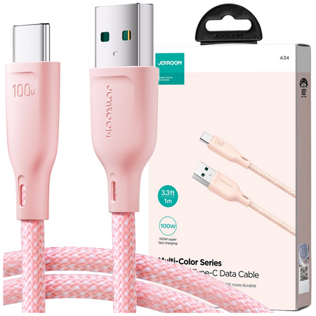 Kabel Joyroom Multi-Color Series SA34-AC6 USB-A / USB-C 100W szybki transfer 1m - różowy