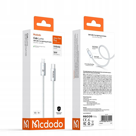 MCDODO KABEL USB-C LIGHTNING SZYBKIE ŁADOWANIE USB TYP C 36W 1M LED BIAŁY