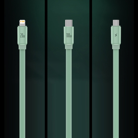 Baseus Traction Series zwijany kabel 3 w 1 USB Typ C - micro USB / USB Typ C / Lightning Power Delivery 100W 1,7m zielony (CAQY000006)