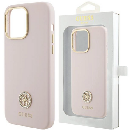 Etui Guess Silicone Script Metal Logo & Frame do iPhone 15 - różowe