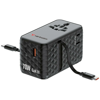 Verbatim Adapter podróżny EU/UK/US GaN   1xUSB-C/1xUSB-A/2xUSB-C PD 70W czarny 30186