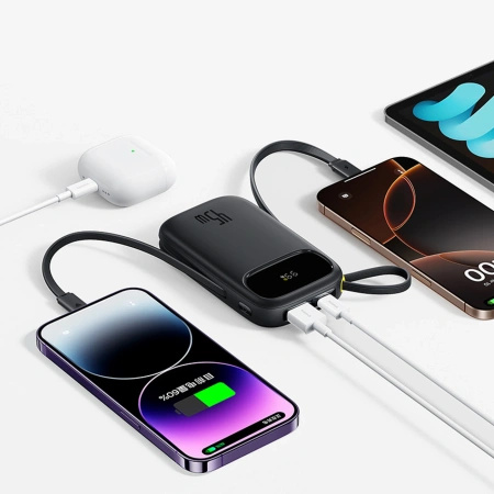 Powerbank Baseus EnerFill FC31 10000mAh 45W z kablami USB-C i Lightning - czarny