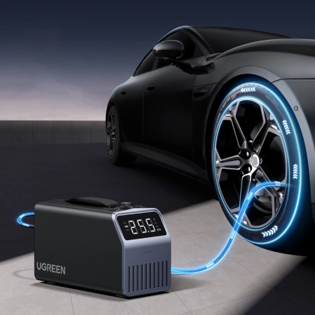 Pompka elektryczna Ugreen 150 PSI 12V do opon samochodowych z wyświetlaczem cyfrowym - szara