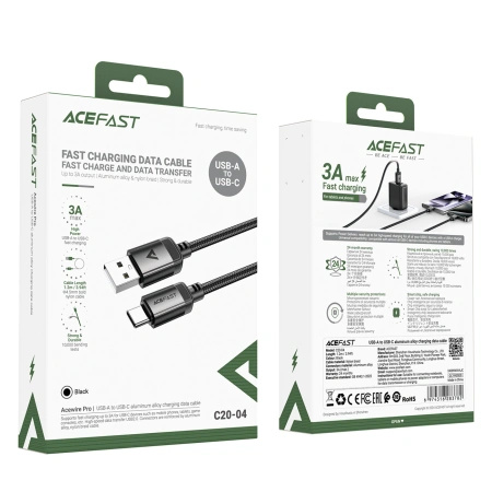 ACEFAST KABEL USB-A DO USB-C 3A 1.2M DO SAMSUNG HUAWEI SZYBKA WYMANA DANYCH