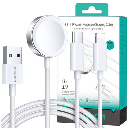 Kabel 3 w 1 Joyroom S-IW008 magnetyczna ładowarka USB-A - Lightning/USB-C 1.2m - biały