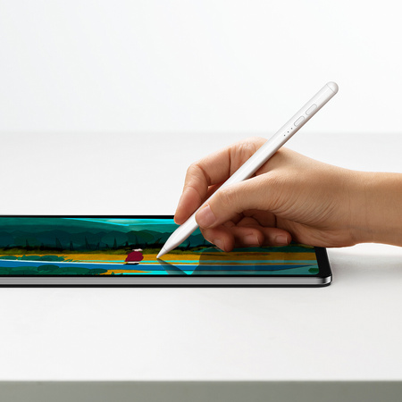 Baseus Smooth Writing Active Stylus rysik ze wskaźnikiem LED do iPad biały + kabel zasilający USB-C 3A 0.3m i wymienna końcówka Active (SXBC000202)