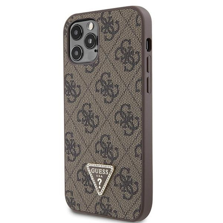 Etui Guess GUHCP12MP4TDSCPW na iPhone 12 / 12 Pro - brązowe Crossbody 4G Metal Logo