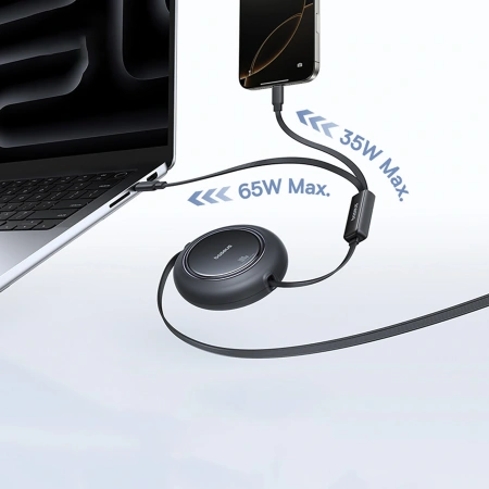 Kabel zwijany Baseus Free2Pull Mini 100W 3w1 USB-C - 2xUSB-C 1.2m - czarny