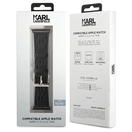 Pasek Karl Lagerfeld Saffiano Monogram na Apple Watch 38/40/41mm - czarny
