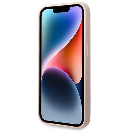 Etui Guess GUHMP14XSBPLP na iPhone 14 Pro Max - różowe Silicone Logo Plate MagSafe