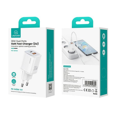 USAMS ŁADOWARKA CC254 30W USB-C DO TELEFONÓW APPLE IPHONE PD FAST CHARGING