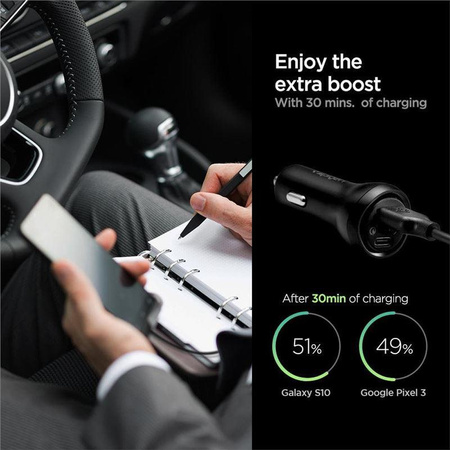 SPIGEN STEADIBOOST F31QC 2-PORT CAR CHARGER PD27W/QC3.0 BLACK
