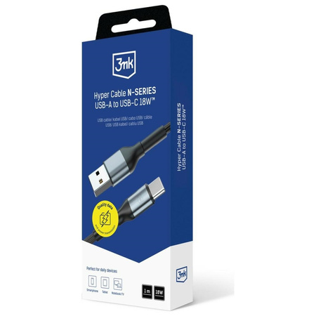 Kabel 3MK Hyper Cable N-SERIES USB-A do  USB-C 1m 9V/2A 18W czarny