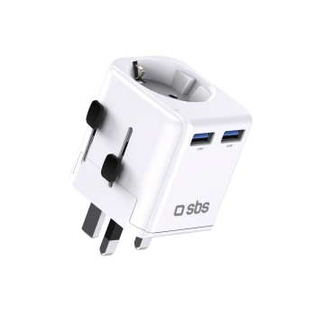 Adapter podróżny SBS uniwersalny - EU 2xUSB-A - biały