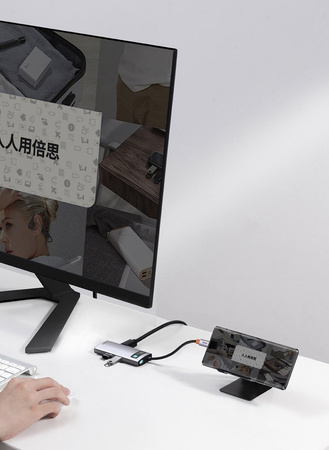 Baseus Metal Gleam 4w1 wielofunkcyjny HUB USB Typ C - USB Typ C Power Delivery 100 W / HDMI 4K 30 Hz / USB 3.2 Gen 1 / USB 2.0 (CAHUB-CY0G)