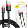 Baseus Cafule Cable wytrzymały nylonowy kabel przewód USB / USB-C QC3.0 3A 1M czarno-czerwony (CATKLF-B91)