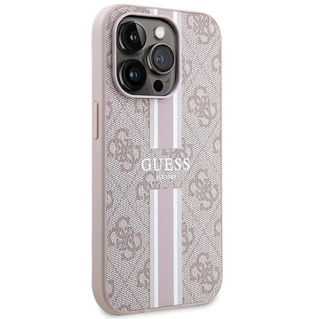 Etui Guess 4G Printed Stripes MagSafe na iPhone 15 Pro - różowe