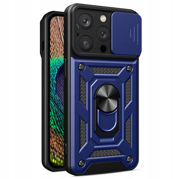 Pancerne etui z podstawką i osłoną aparatu do iPhone 15 Pro Max Hybrid Armor Camshield - niebieskie