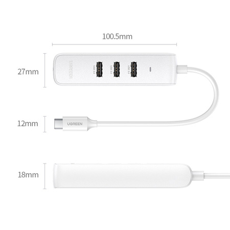 Ugreen HUB 4w1 USB Typ C - 3x USB Typ A 3.1 Gen 1 + RJ45 biały (CM416 50620)