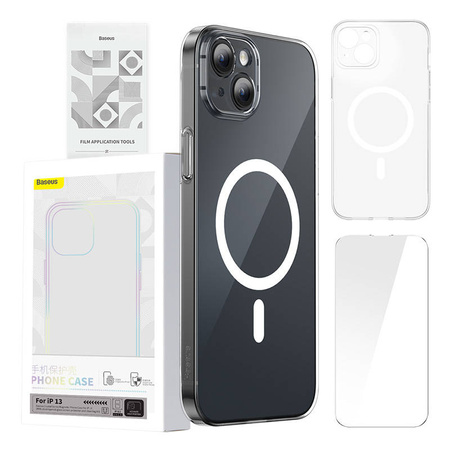 BASEUS ETUI POKROWIEC DO IPHONE 13 MAGNETIC CRYSTAL CLEAR ZESTAW CZYSZCZĄCY