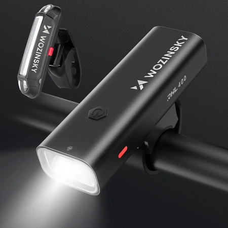 WOZINSKY ZESTAW LAMPEK ROWEROWYCH PRZEDNIA 400 LM USB-C TYLNA MICRO