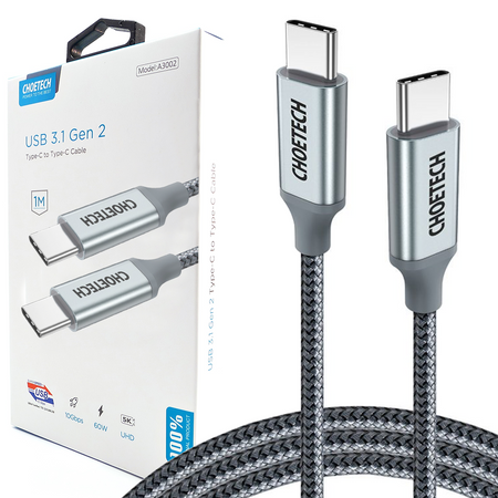 Choetech kabel przewód USB Typ C - USB Typ C 5A 100 W Power Delivery 480 Mbps 1,8 m szary (XCC-1002-GY)